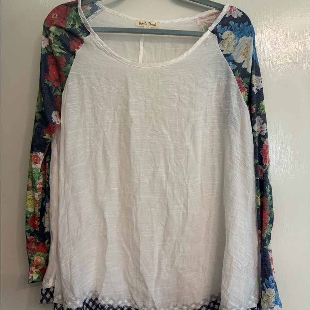 NWOT Hem & Thread Raglan Blouse White Cream Asymmetrical